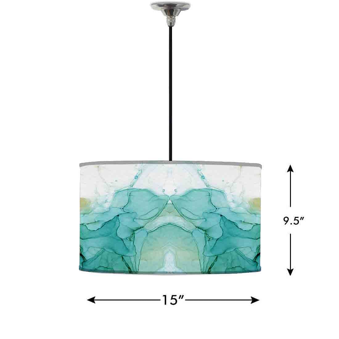Ceiling Lamp Hanging Drum Lampshade - Green Ink Watercolor - Image 2