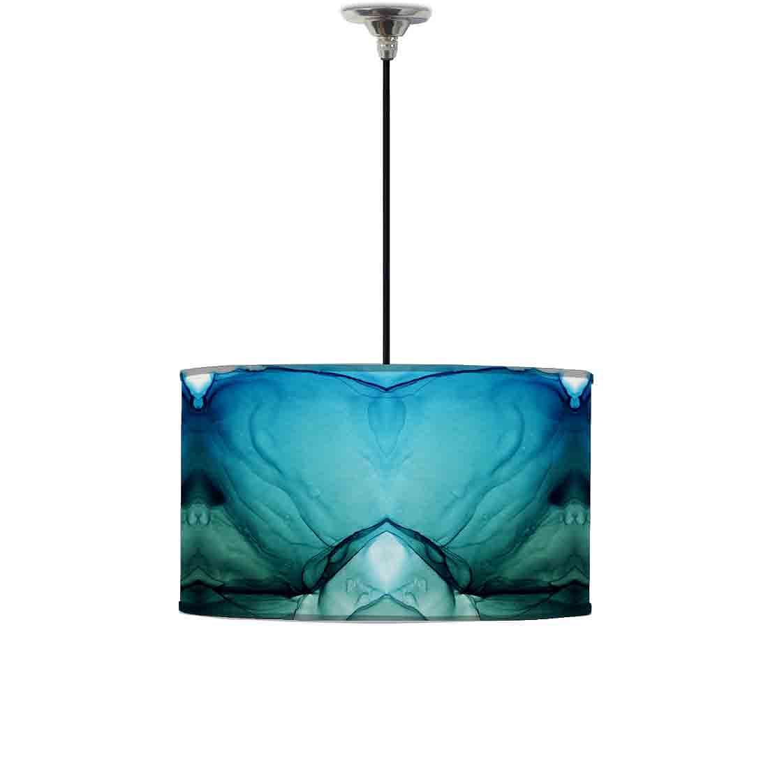 Ceiling Lamp Hanging Drum Lampshade - Green Blue Ink Watercolor