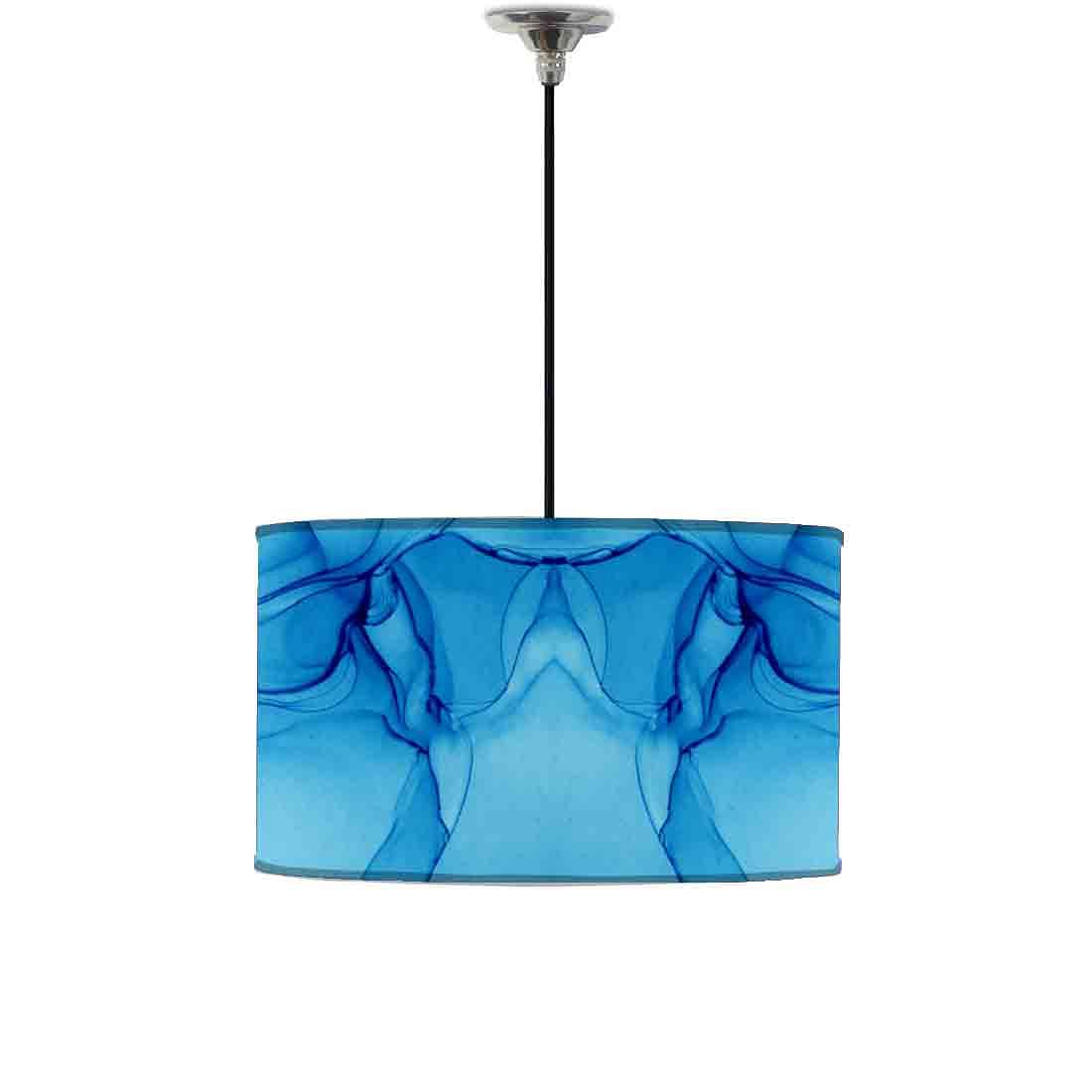 Ceiling Lamp Hanging Drum Lampshade - Blue Ink Watercolor