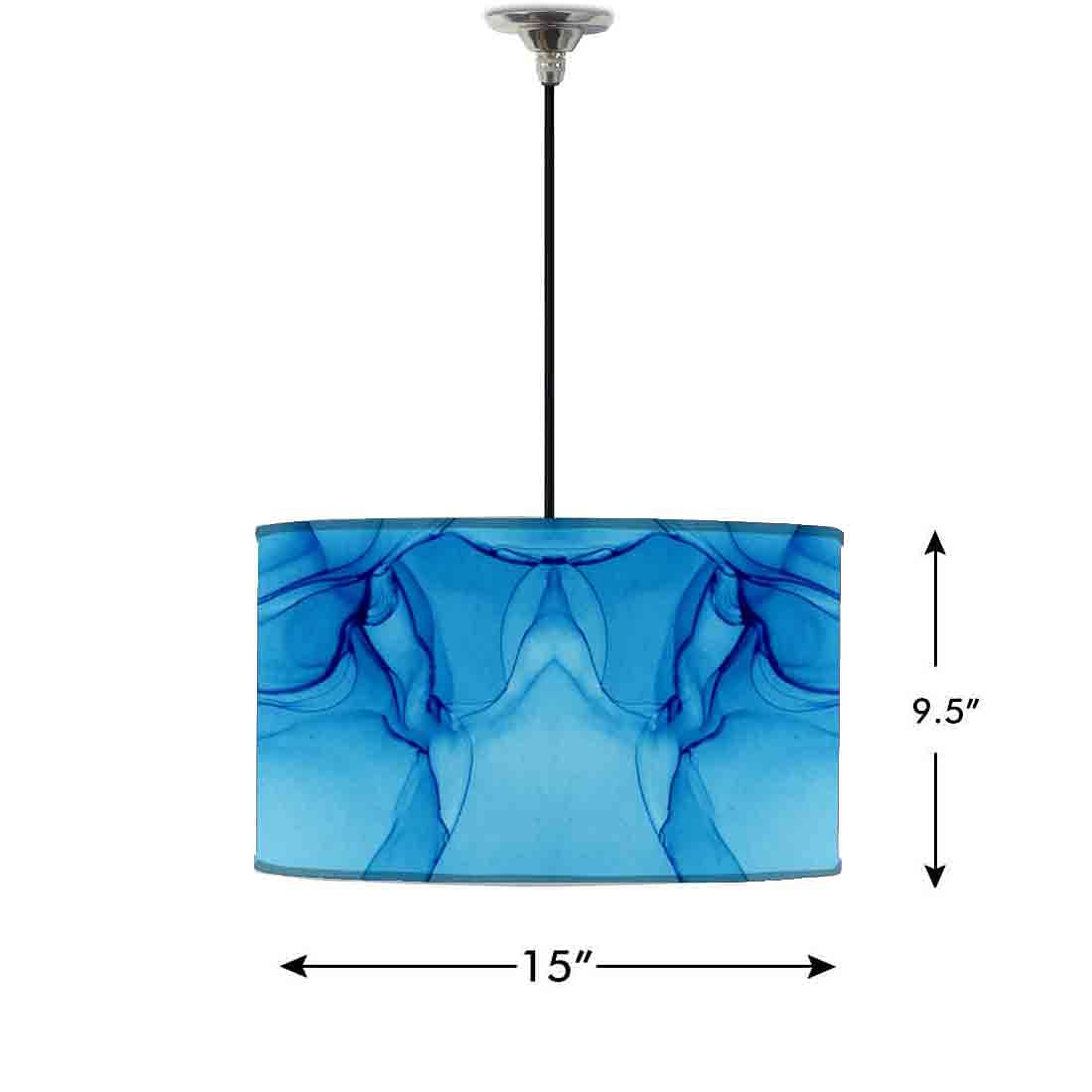 Ceiling Lamp Hanging Drum Lampshade - Blue Ink Watercolor - Image 2