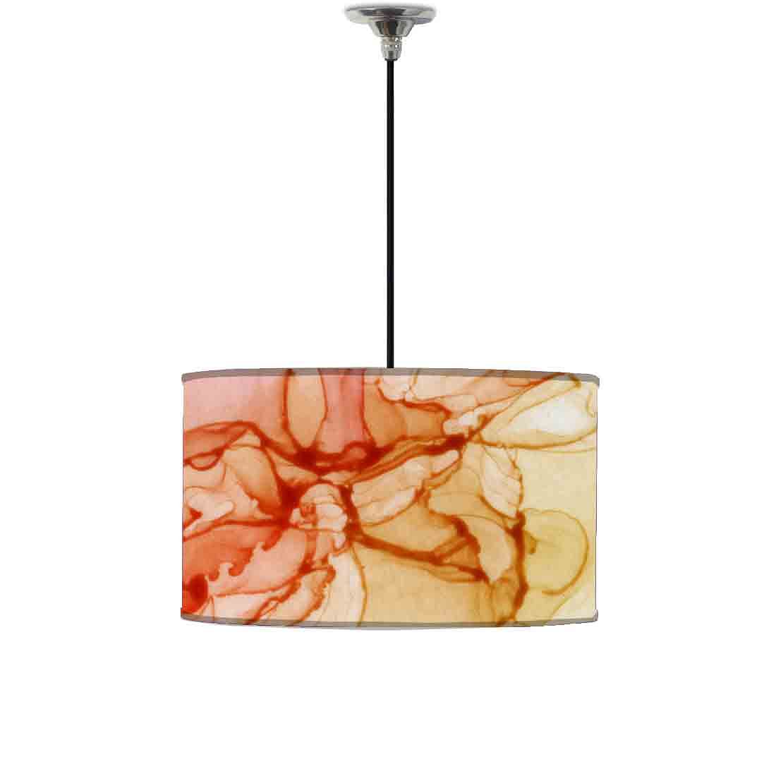 Ceiling Lamp Hanging Drum Lampshade - Orange Golden Ink Watercolor