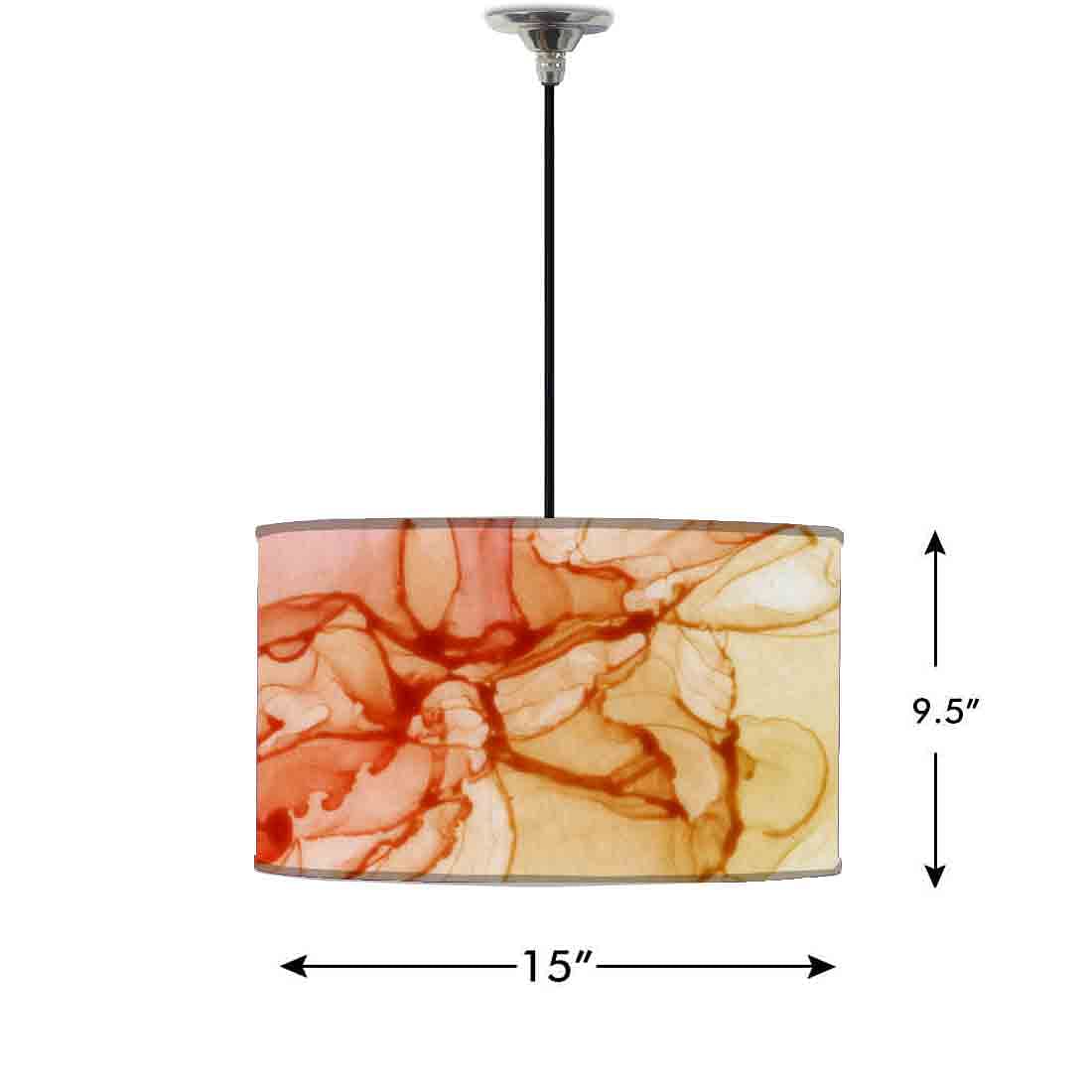 Ceiling Lamp Hanging Drum Lampshade - Orange Golden Ink Watercolor - Image 2