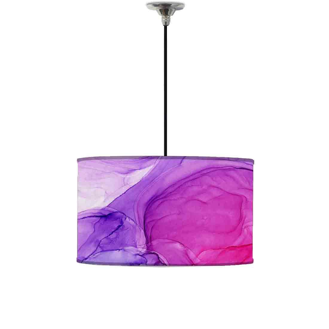 Ceiling Lamp Hanging Drum Lampshade - Purple Ink Watercolor