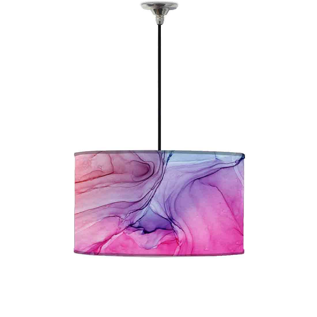 Ceiling Lamp Hanging Drum Lampshade - Pink Blue Ink Watercolor
