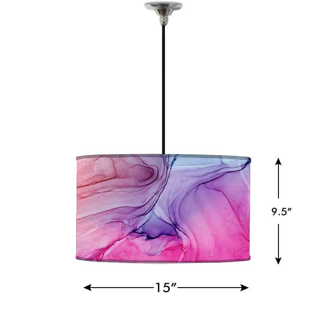 Ceiling Lamp Hanging Drum Lampshade - Pink Blue Ink Watercolor - Image 2