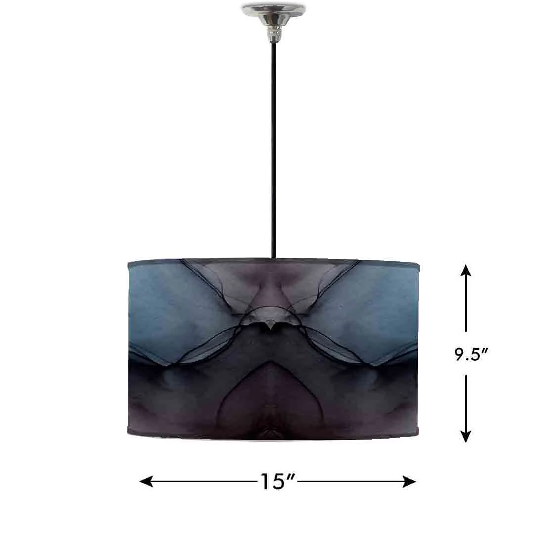 Ceiling Lamp Hanging Drum Lampshade - Black Blue Ink Watercolor - Image 2