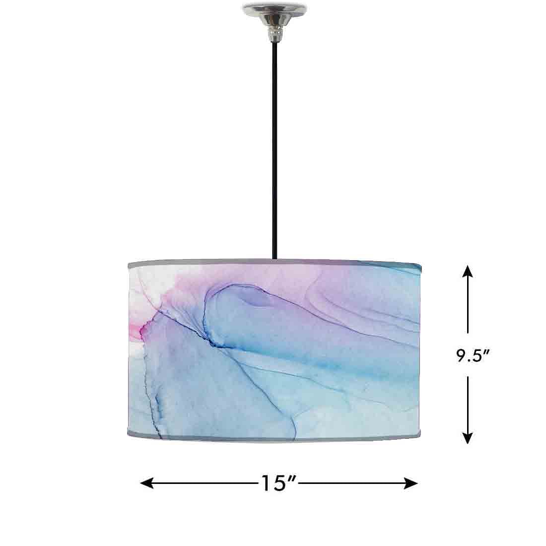 Ceiling Lamp Hanging Drum Lampshade - Blue Gray Ink Watercolor - Image 2