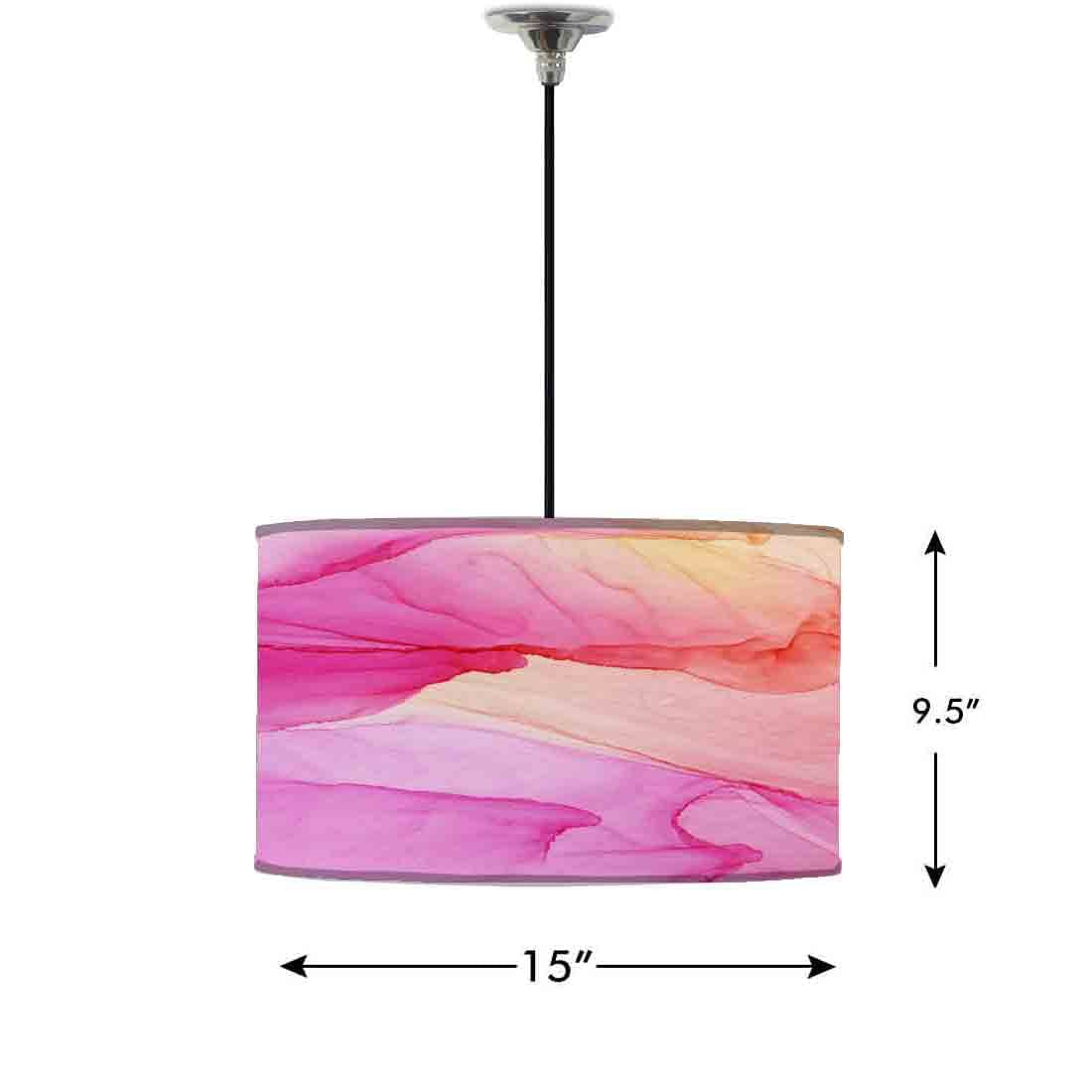 Ceiling Lamp Hanging Drum Lampshade - Pink Yellow Ink Watercolor - Image 2