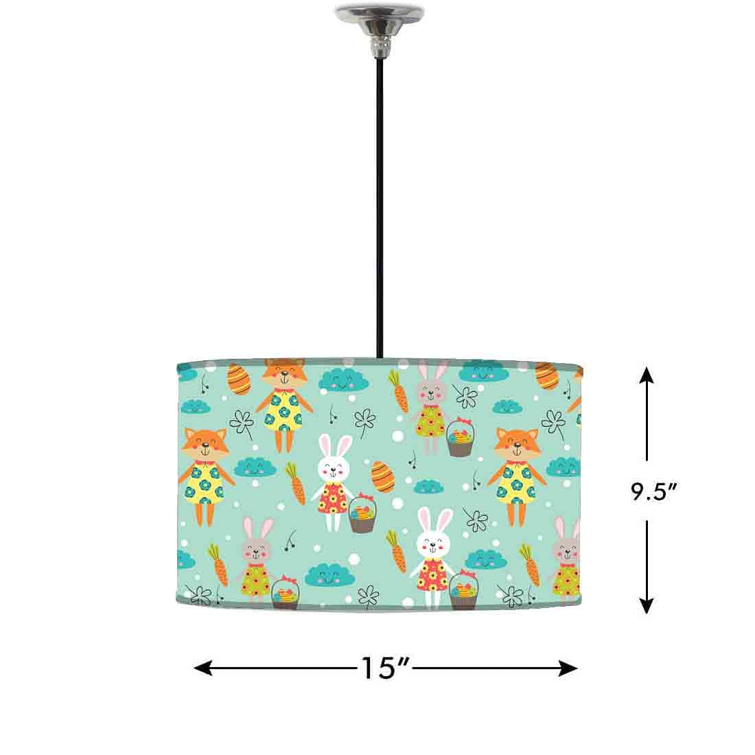 Ceiling Lamp Hanging Drum Lampshade - Cut Fox And Rabbit - Image 2