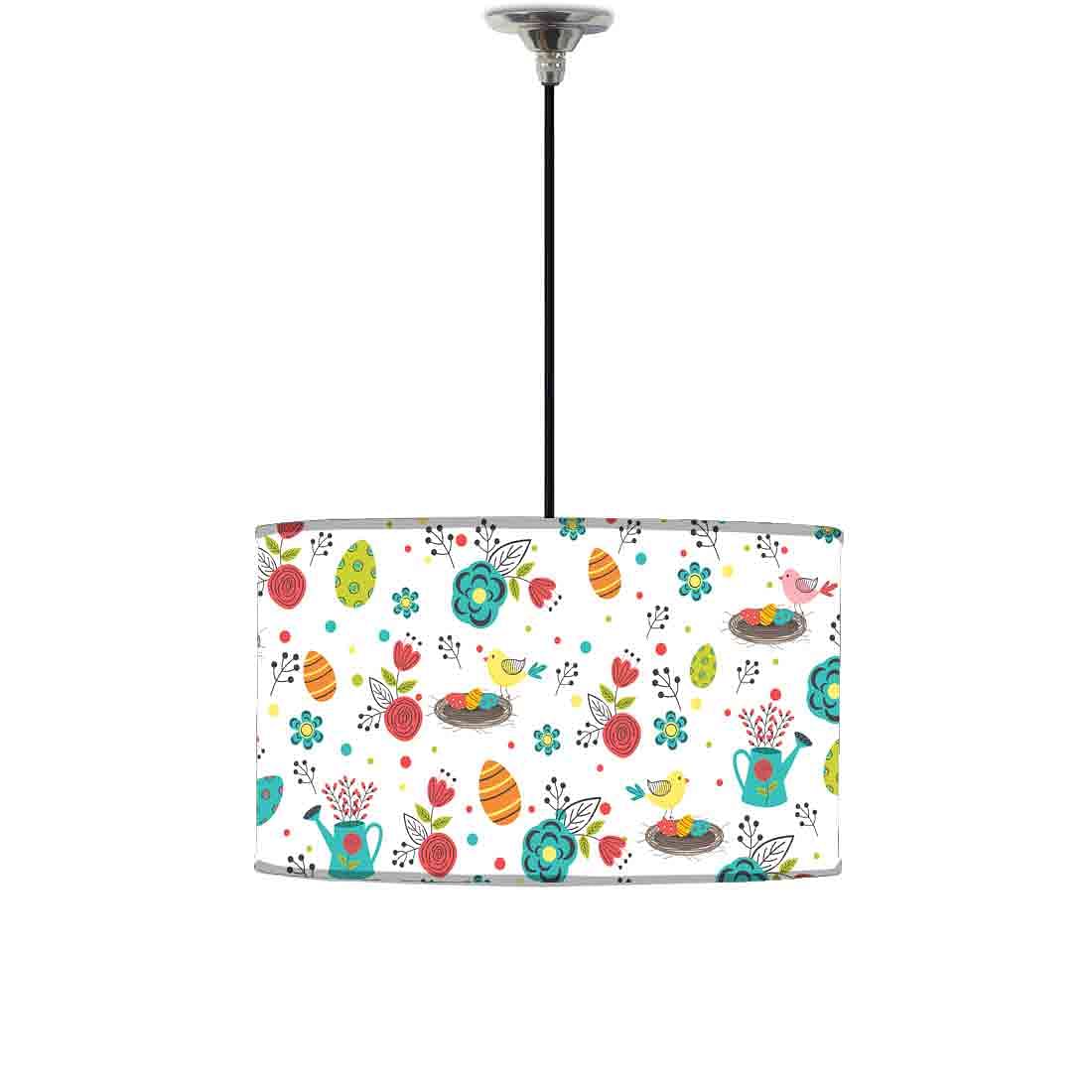 Ceiling Lamp Hanging Drum Lampshade - Colorful Eggs Bird