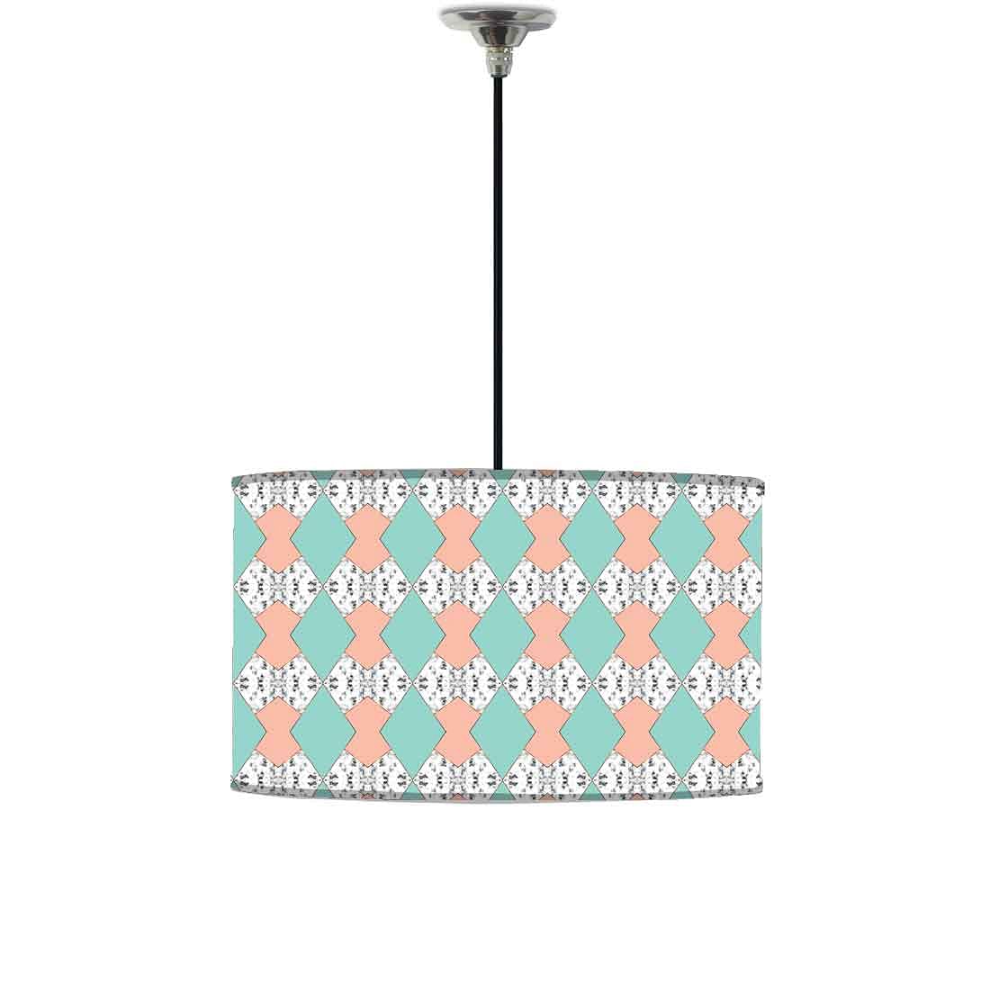 Ceiling Lamp Hanging Drum Lampshade - Green and Peach Marble Pastle