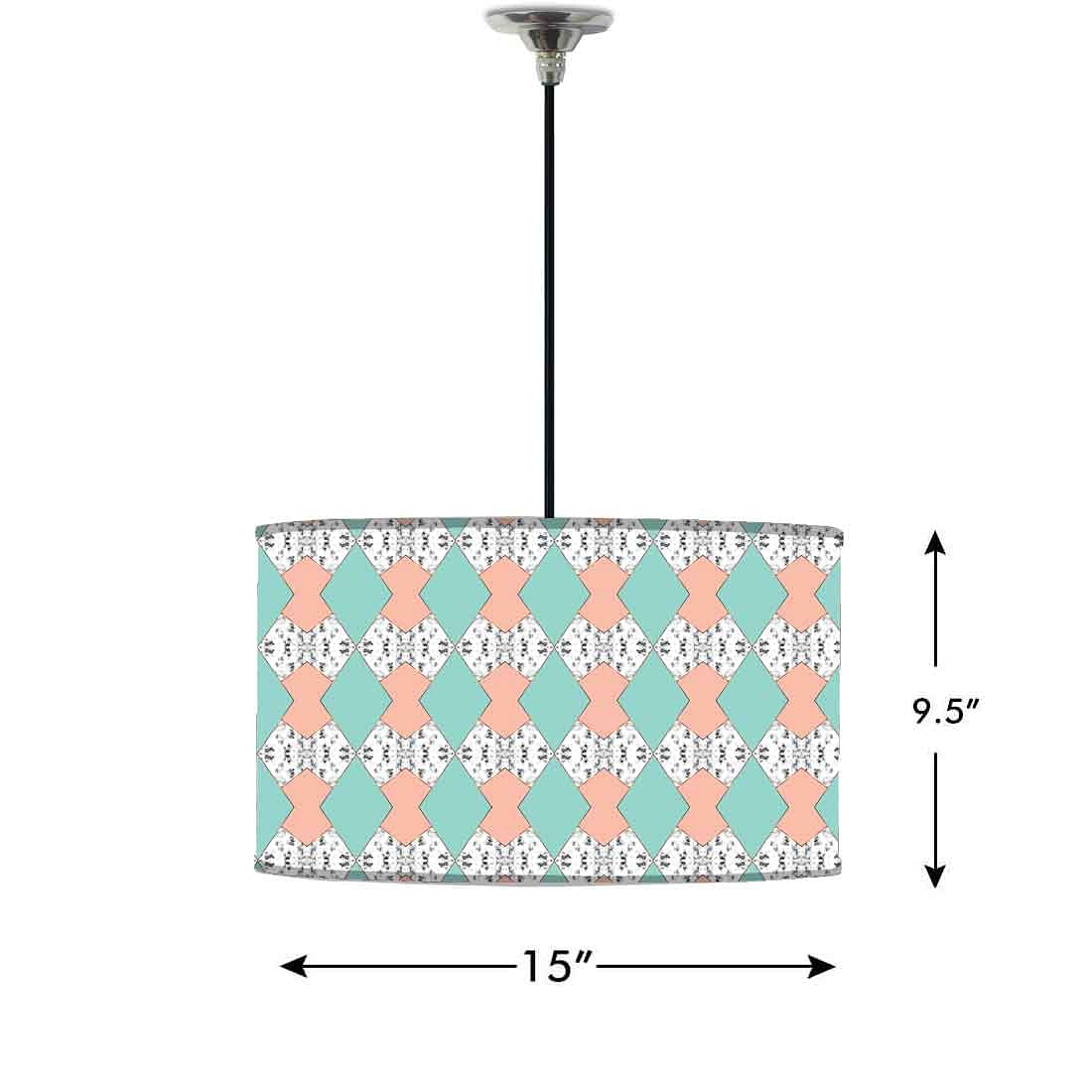 Ceiling Lamp Hanging Drum Lampshade - Green and Peach Marble Pastle - Image 2