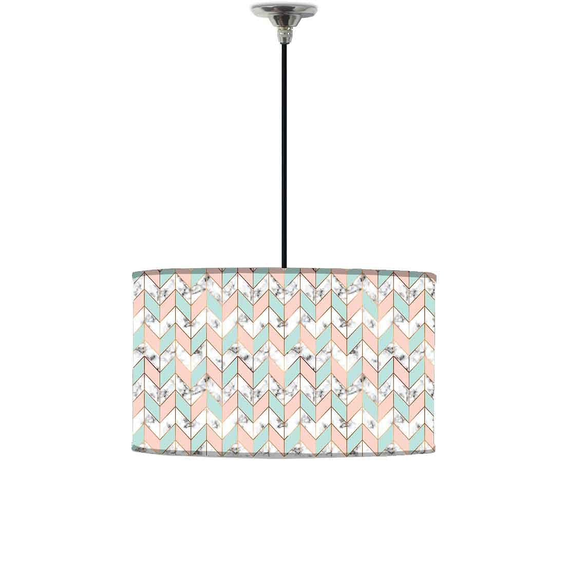 Ceiling Lamp Hanging Drum Lampshade - White and Peach Marble Pastle