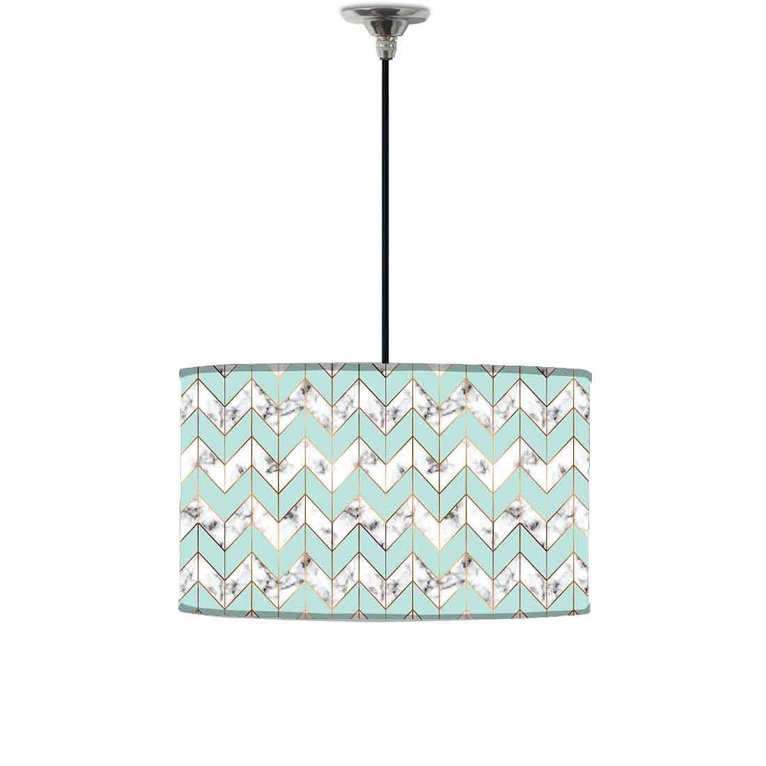 Ceiling Lamp Hanging Drum Lampshade - White and Green Marble Pastle