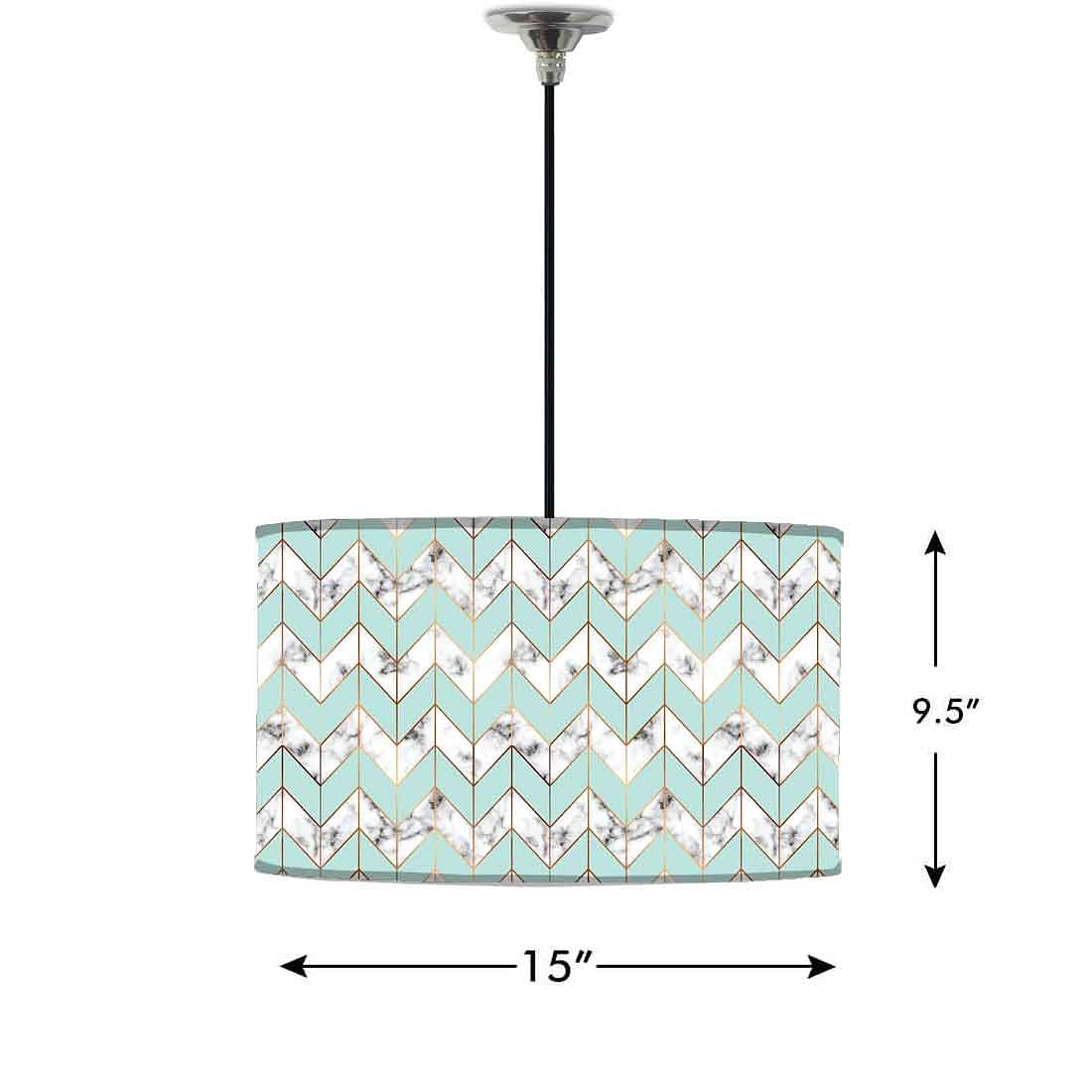 Ceiling Lamp Hanging Drum Lampshade - White and Green Marble Pastle - Image 2