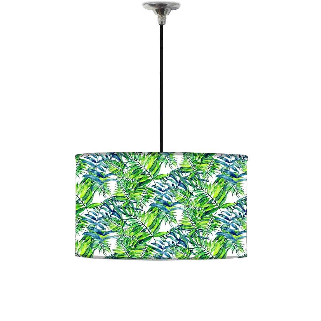 Ceiling Lamp Hanging Drum Lampshade - Green Leaf