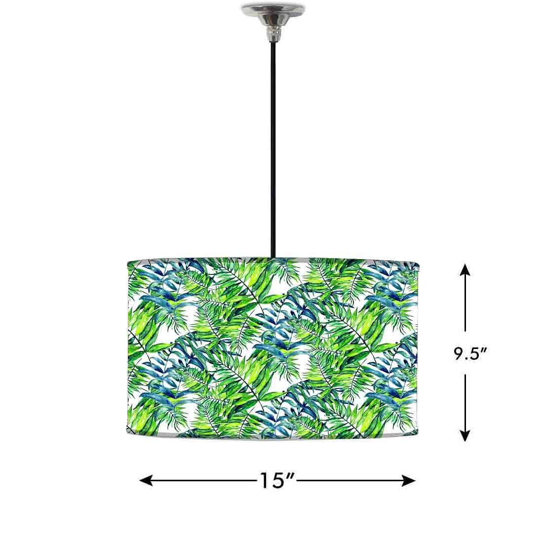Ceiling Lamp Hanging Drum Lampshade - Green Leaf - Image 2