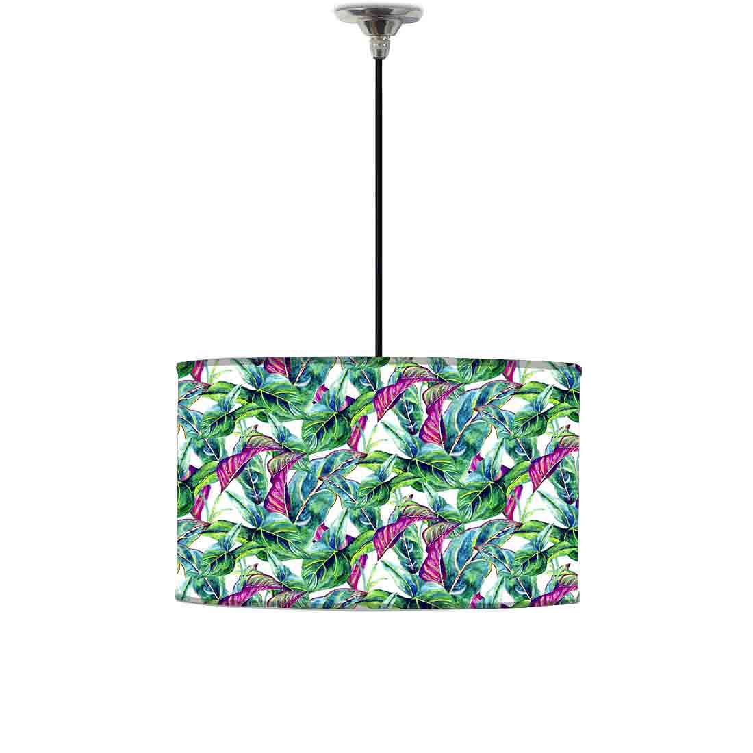 Ceiling Lamp Hanging Drum Lampshade - Green Tropical Leaf