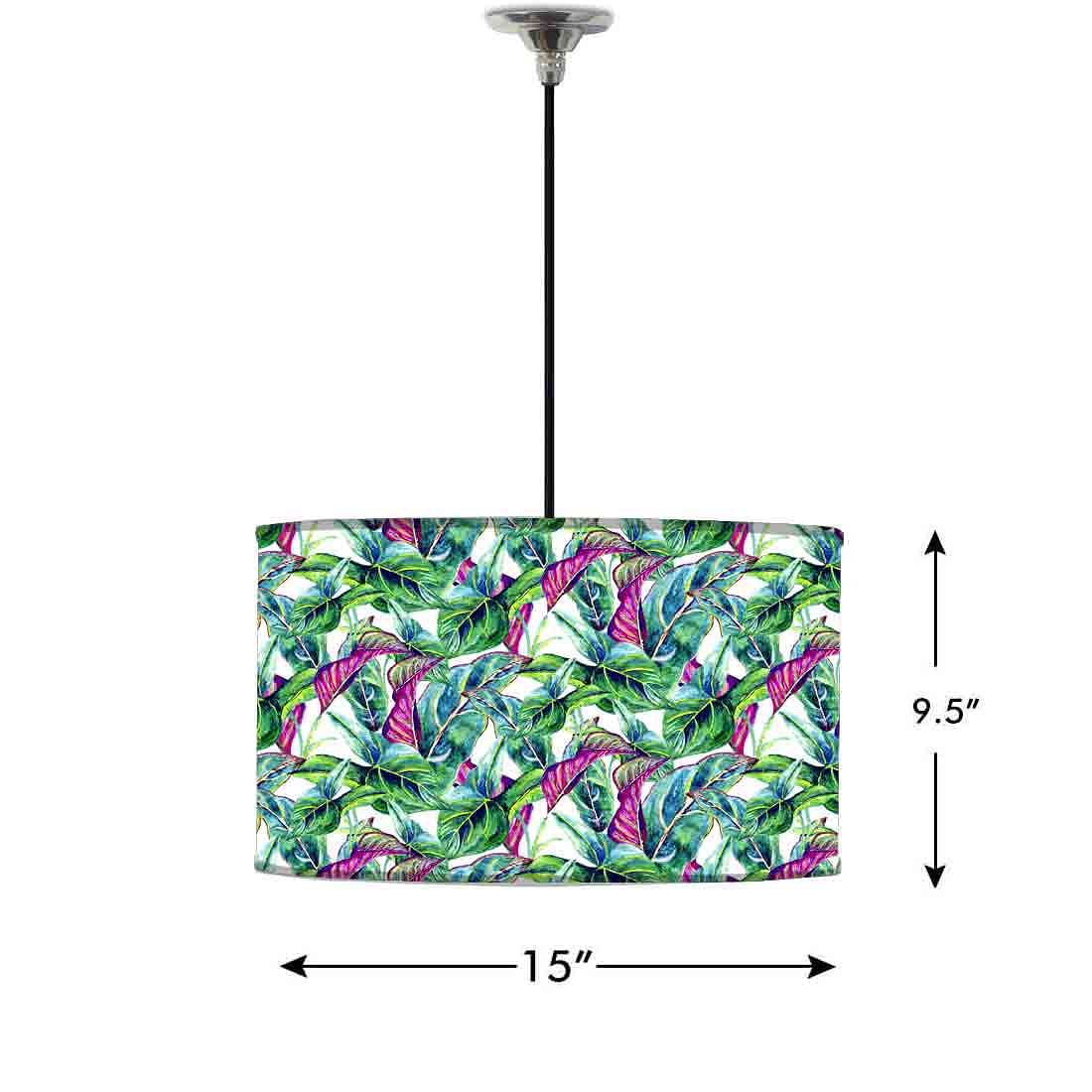 Ceiling Lamp Hanging Drum Lampshade - Green Tropical Leaf - Image 2