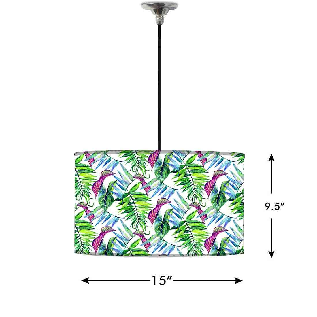 Ceiling Lamp Hanging Drum Lampshade - Green and Purple Tropical Leaf - Image 2