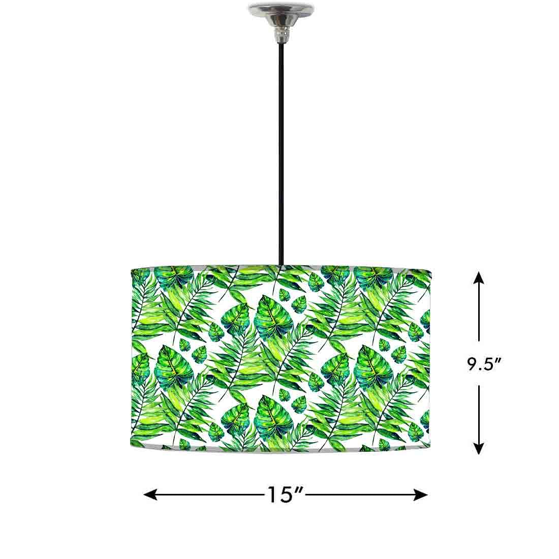 Ceiling Lamp Hanging Drum Lampshade - Dark Green Tropical Leaf - Image 2