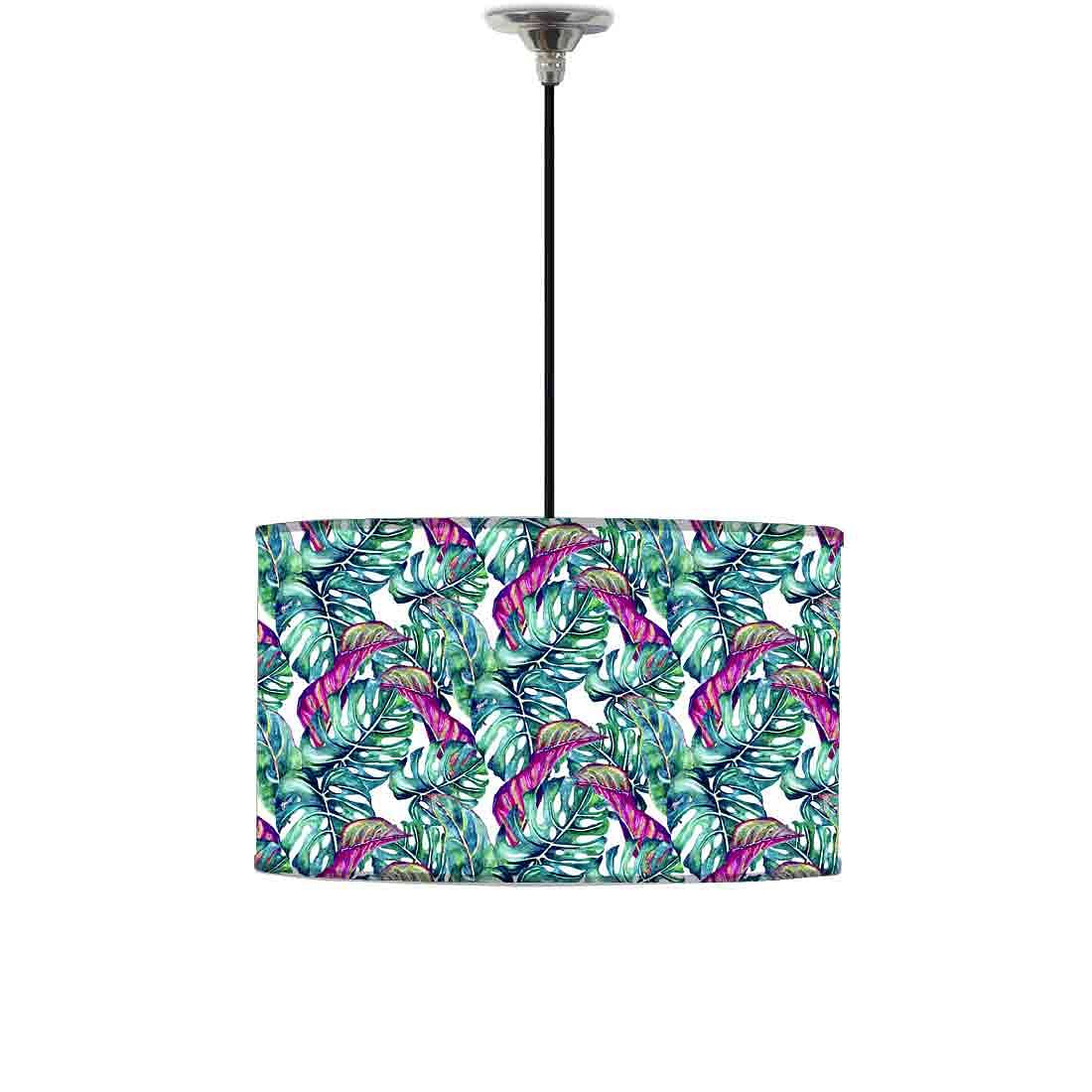Ceiling Lamp Hanging Drum Lampshade - Monstera Tropical Leaf