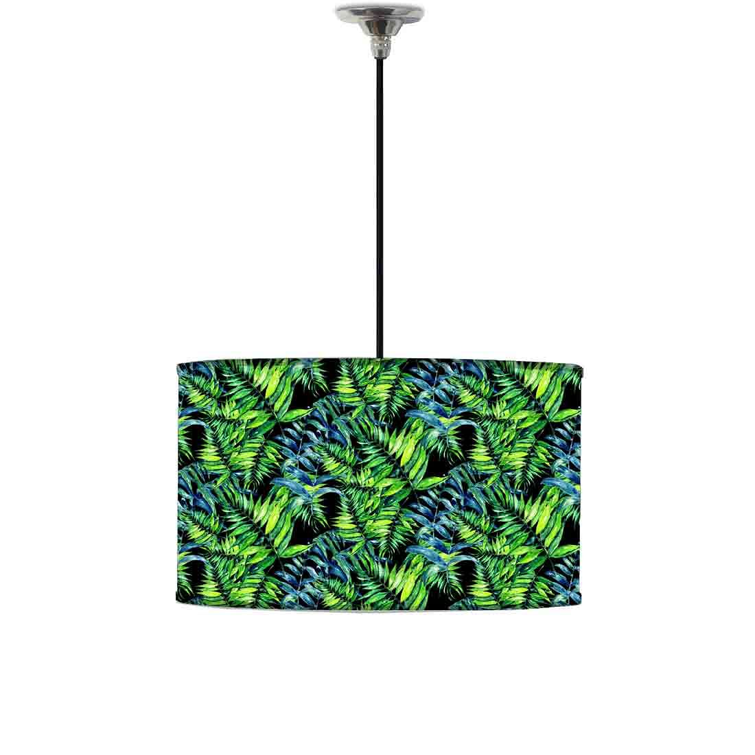 Ceiling Lamp Hanging Drum Lampshade - Tropical Green Leaf