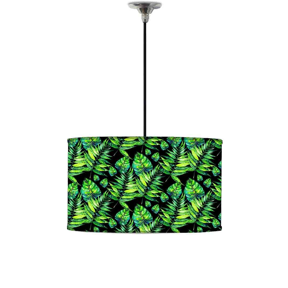 Ceiling Lamp Hanging Drum Lampshade - Dark Green Tropical Leaf