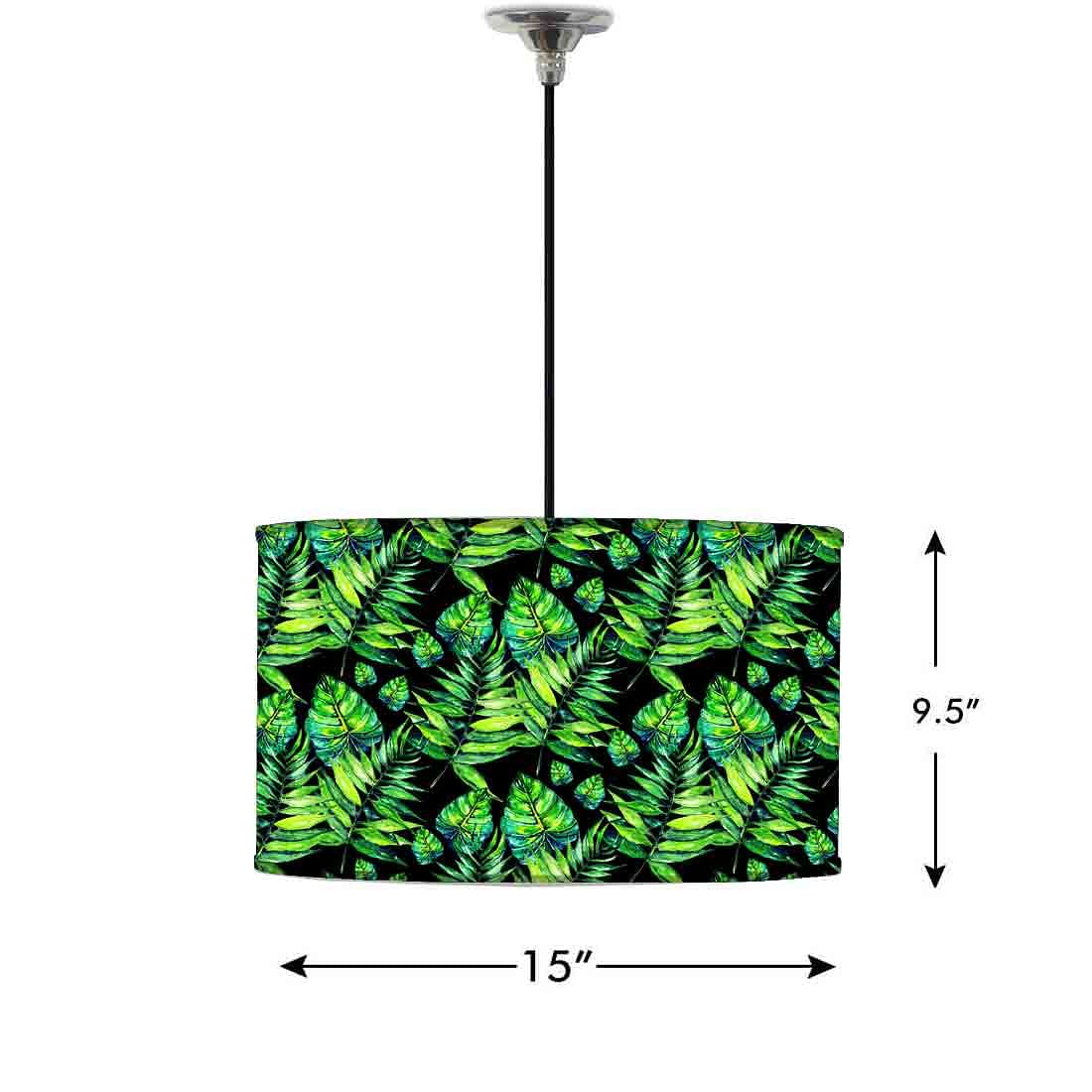 Ceiling Lamp Hanging Drum Lampshade - Dark Green Tropical Leaf - Image 2