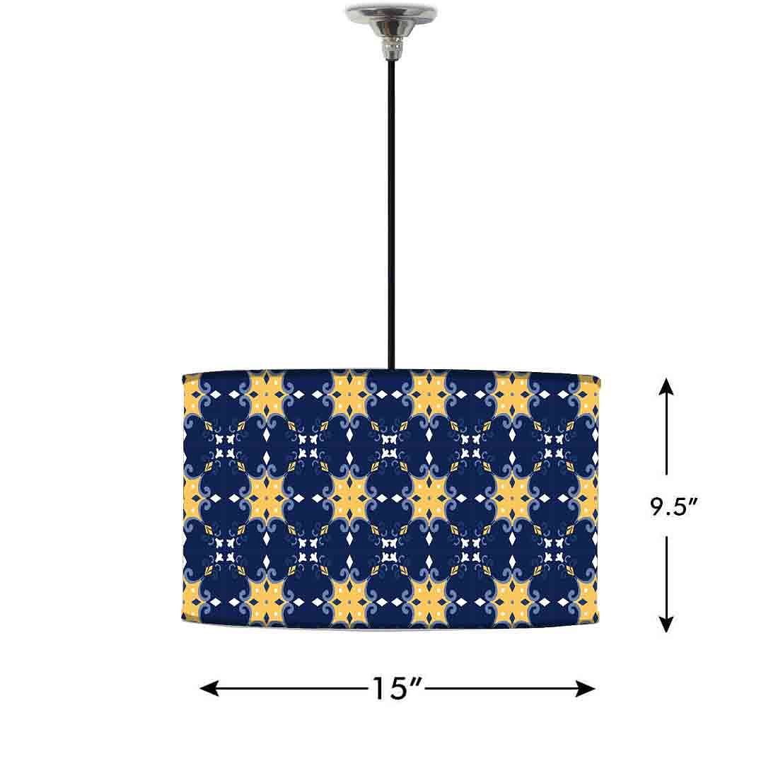 Ceiling Lamp Hanging Drum Lampshade - Blue Yellow Design - Image 2
