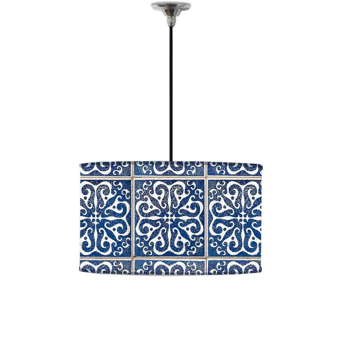 Ceiling Lamp Hanging Drum Lampshade - Tiles Pattern