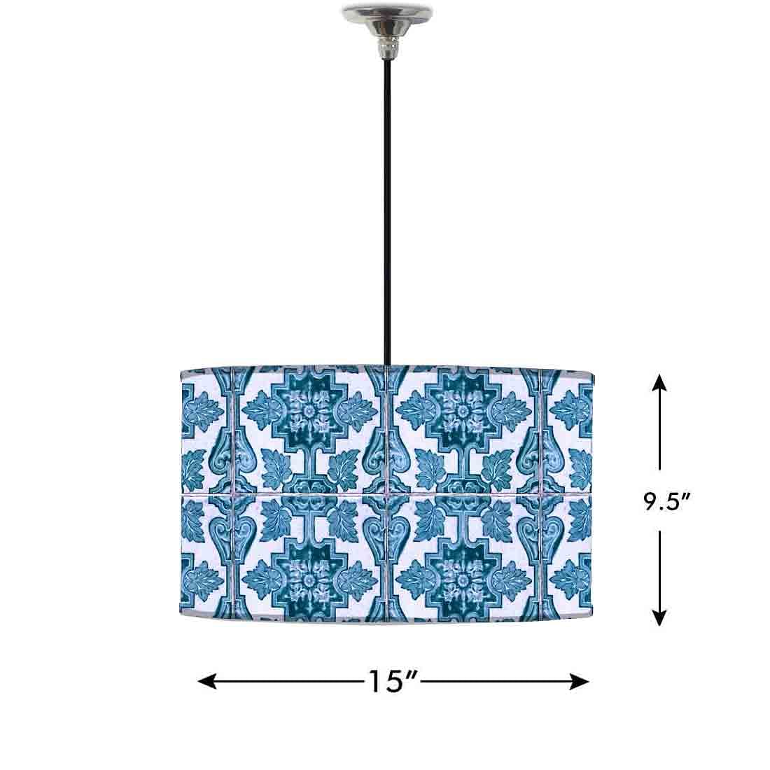Ceiling Lamp Hanging Drum Lampshade - Blue Tiles Pattern - Image 2