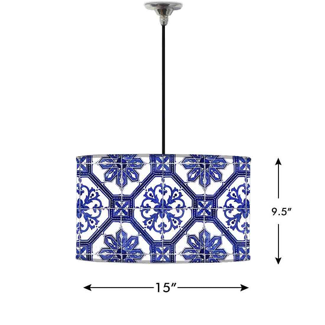 Ceiling Lamp Hanging Drum Lampshade - Floral Tiles Pattern - Image 2