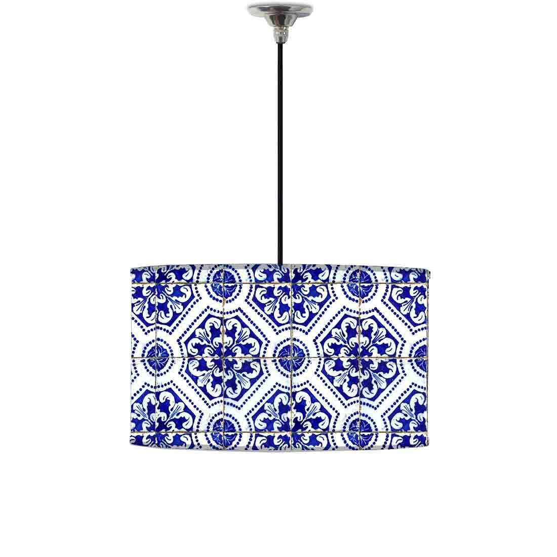 Ceiling Lamp Hanging Drum Lampshade - Floral Spanish Tiles Design