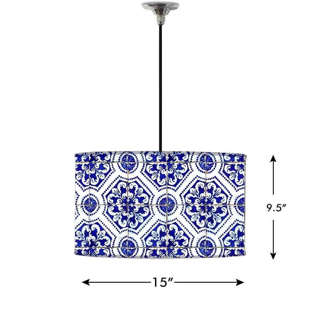 Ceiling Lamp Hanging Drum Lampshade - Floral Spanish Tiles Design - Image 2