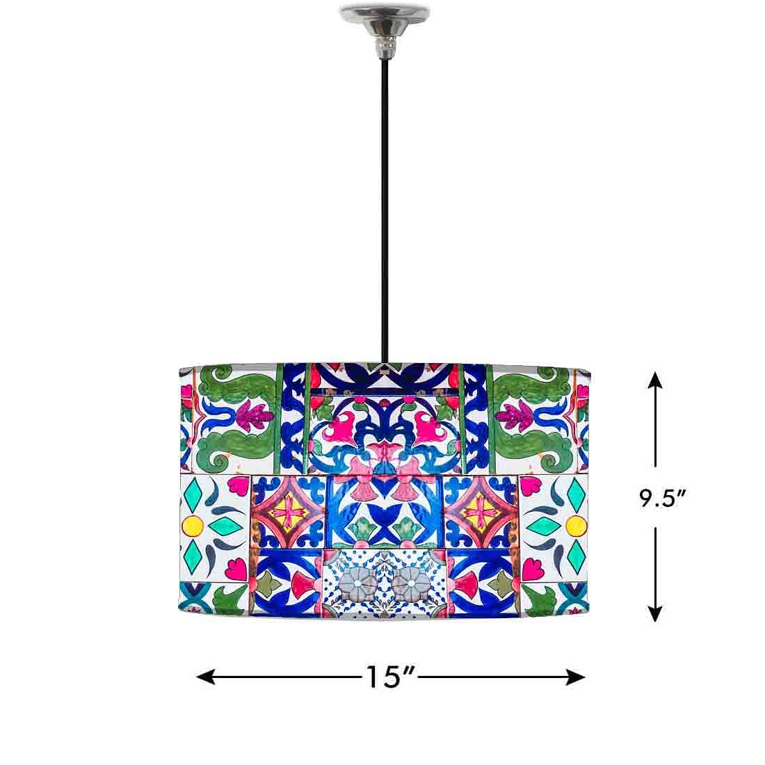 Ceiling Lamp Hanging Drum Lampshade - Retro Pattern - Image 2