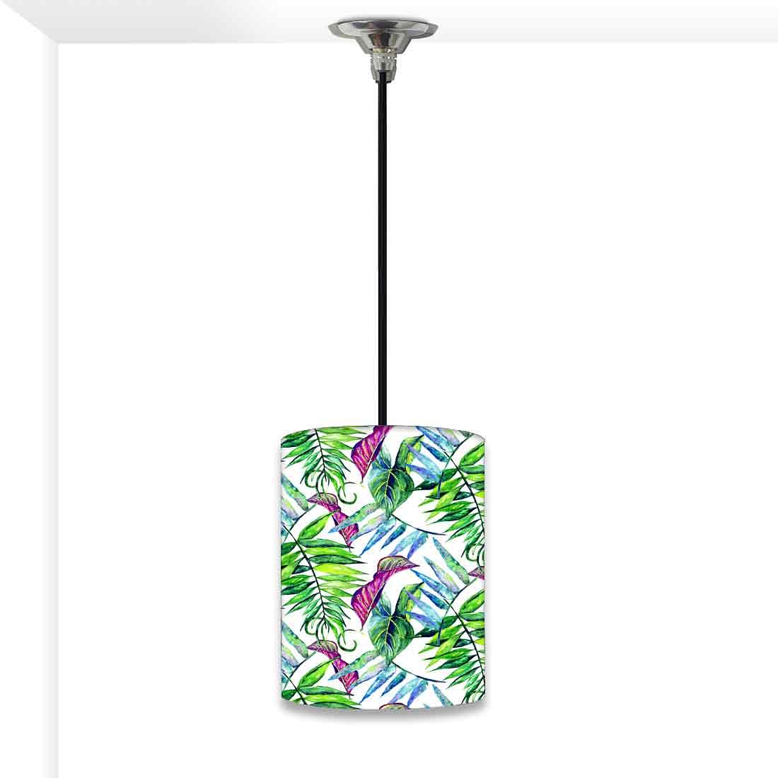 Ceiling Hanging Pendant Lamp Shade - Green and Purple Tropical Leaf