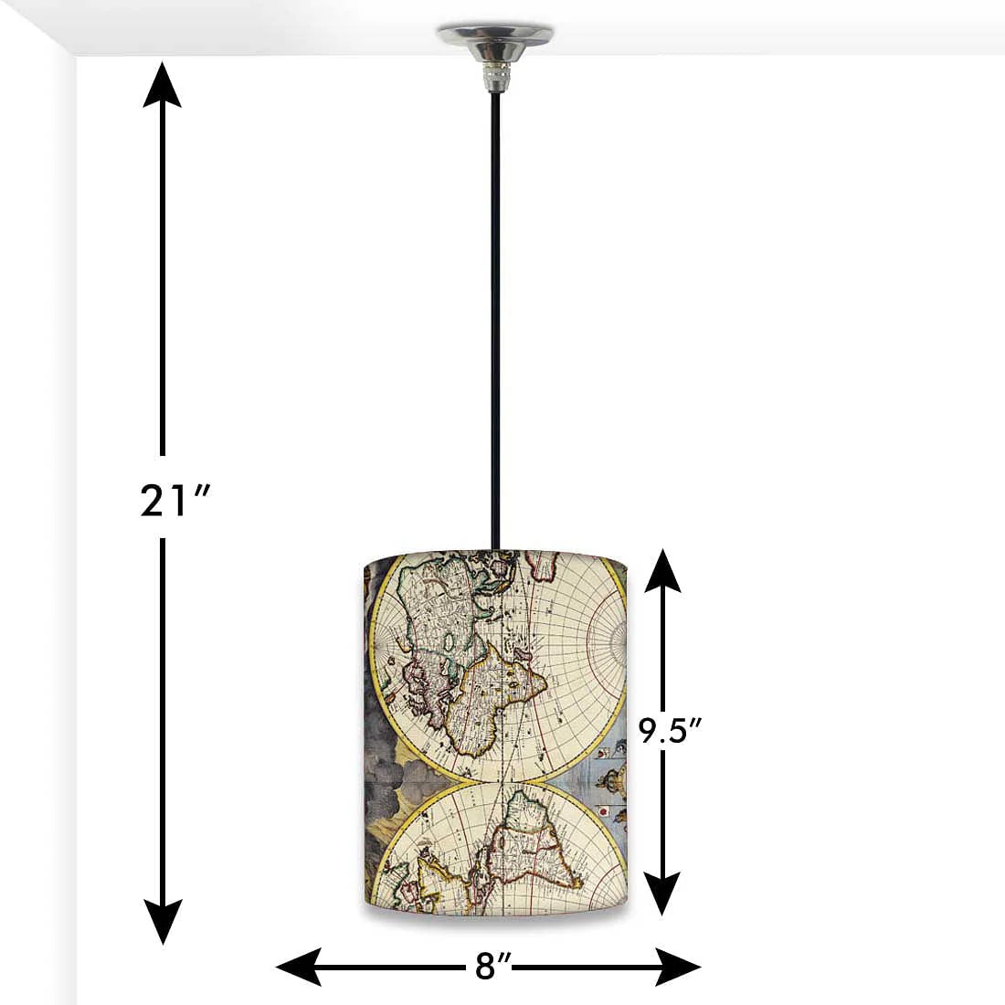Vintage Hanging Pendant Lamp -  Old Vintage Maps Of The Globe - Image 2