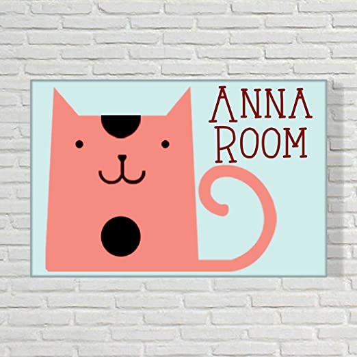 Custom Door Name Plate for Kids Room - Pink Cat - Image 2