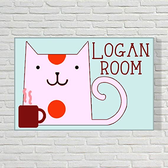 Kids Custom Door Name Plate - Cat Cup Milk - Image 2