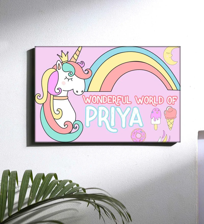 Custom-Made Name Plate for Kids - Magical Unicorn Rainbows