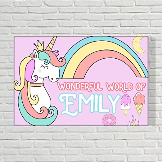 Custom-Made Name Plate for Kids - Magical Unicorn Rainbows - Image 3