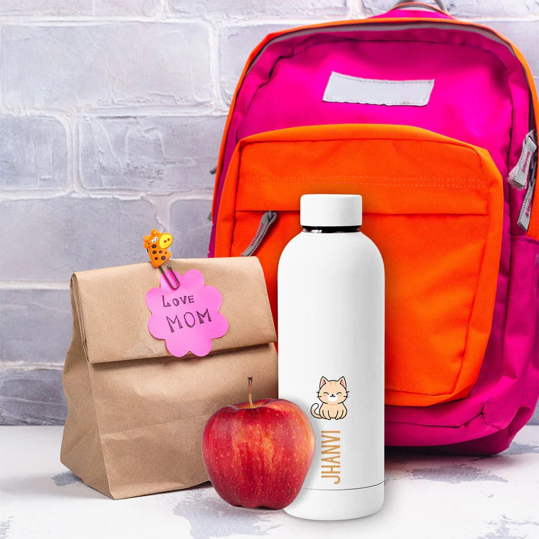 Childrens Personalised Drink Bottles with Name-Double Insulated Bottle for Travel, Shool, Home - BPA Free, Leakproof - Cat Design - Image 30