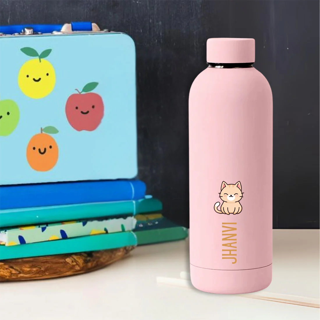 Childrens Personalised Drink Bottles with Name-Double Insulated Bottle for Travel, Shool, Home - BPA Free, Leakproof - Cat Design - Image 4