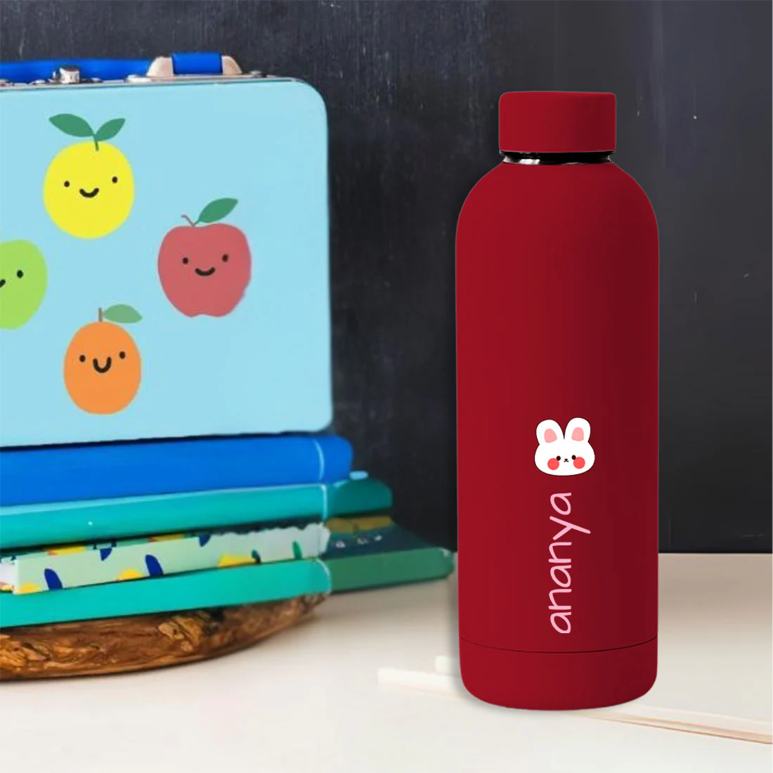 Childrens Personalised Water Bottle with Name-Double Insulated Bottle for Travel, Shool, Home - BPA Free, Leakproof - Rabbit Design - Image 2