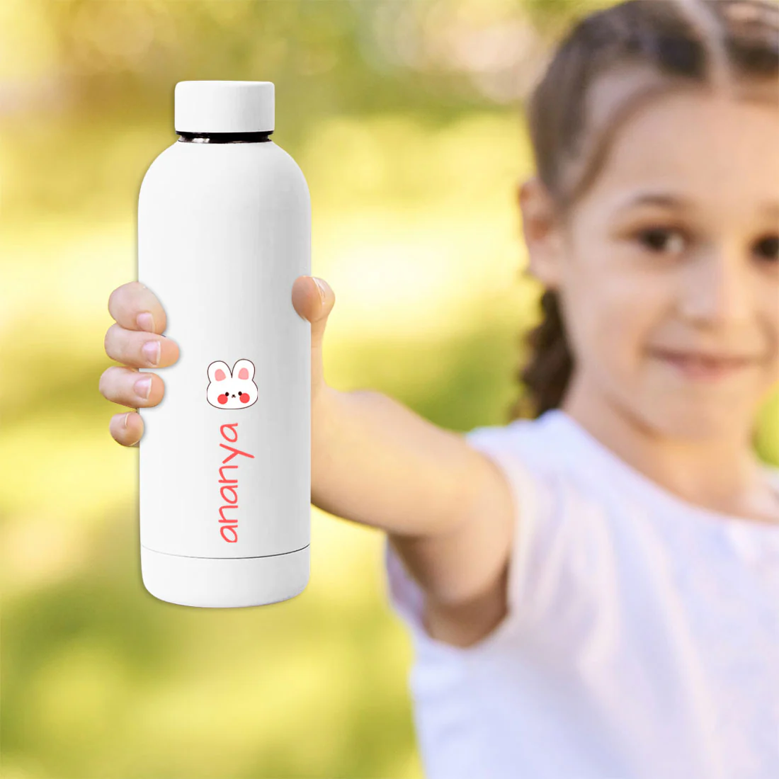 Childrens Personalised Water Bottle with Name-Double Insulated Bottle for Travel, Shool, Home - BPA Free, Leakproof - Rabbit Design - Image 38