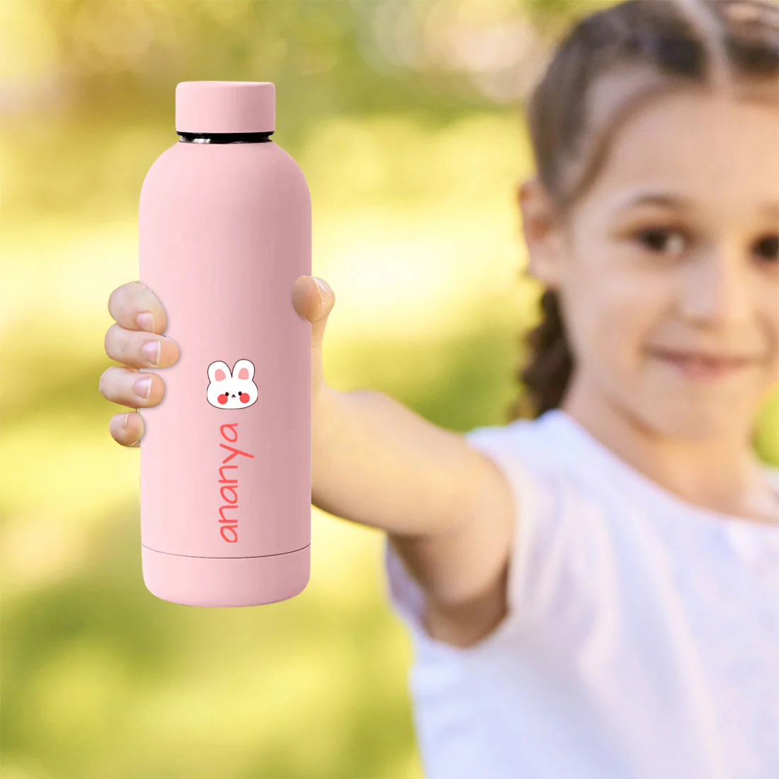 Childrens Personalised Water Bottle with Name-Double Insulated Bottle for Travel, Shool, Home - BPA Free, Leakproof - Rabbit Design - Image 5