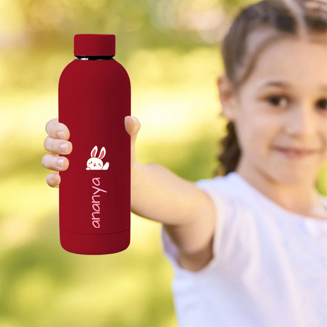 Childrens Personalised Water Bottle with Name-Double Insulated Bottle for Travel, Shool, Home - BPA Free, Leakproof - Rabbit Design - Image 6