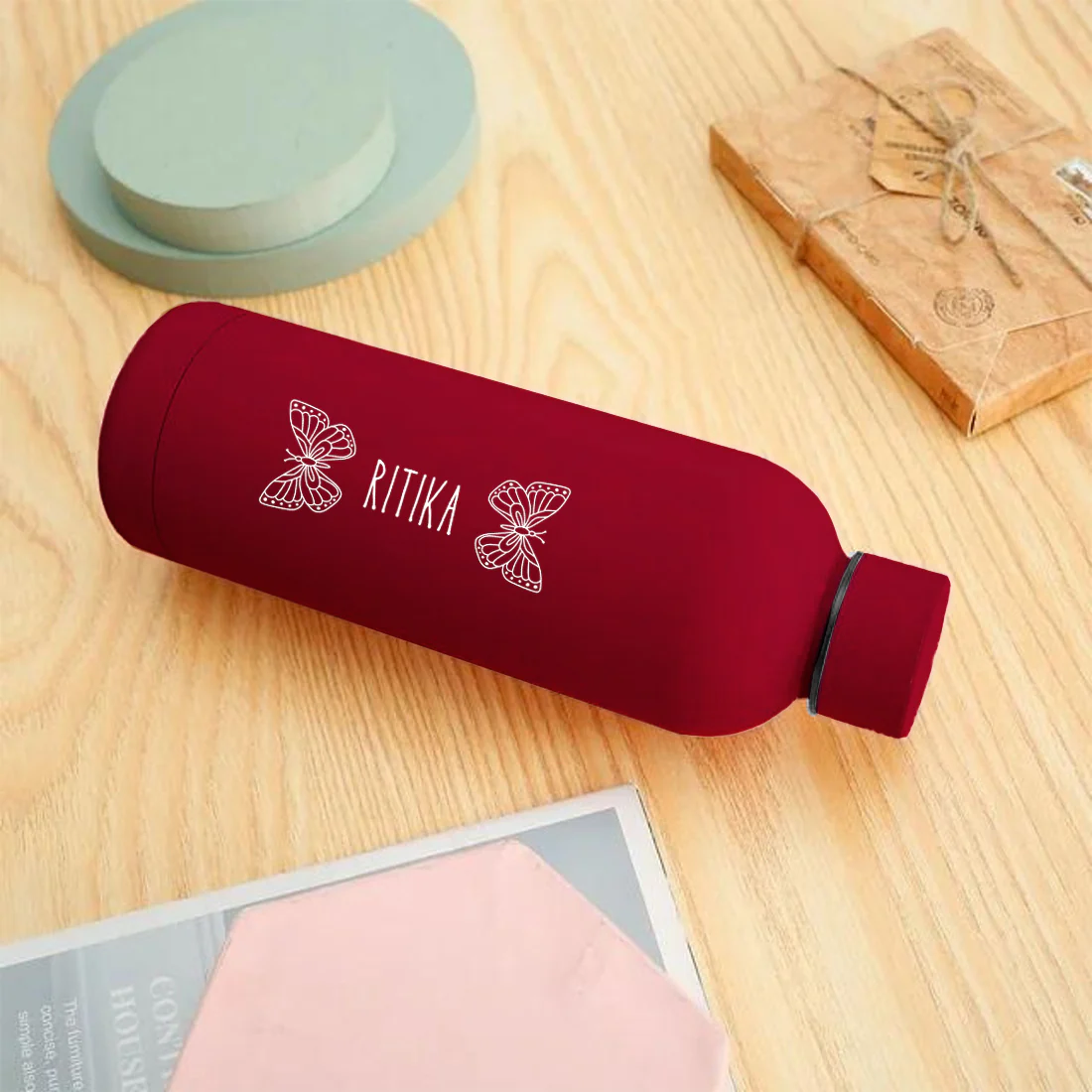 Childrens Stainless Steel Water Bottle with Name – BPA-Free, Leakproof, Double Insulated Thermos for School, Travel & Home - Butterfly Design - Image 2