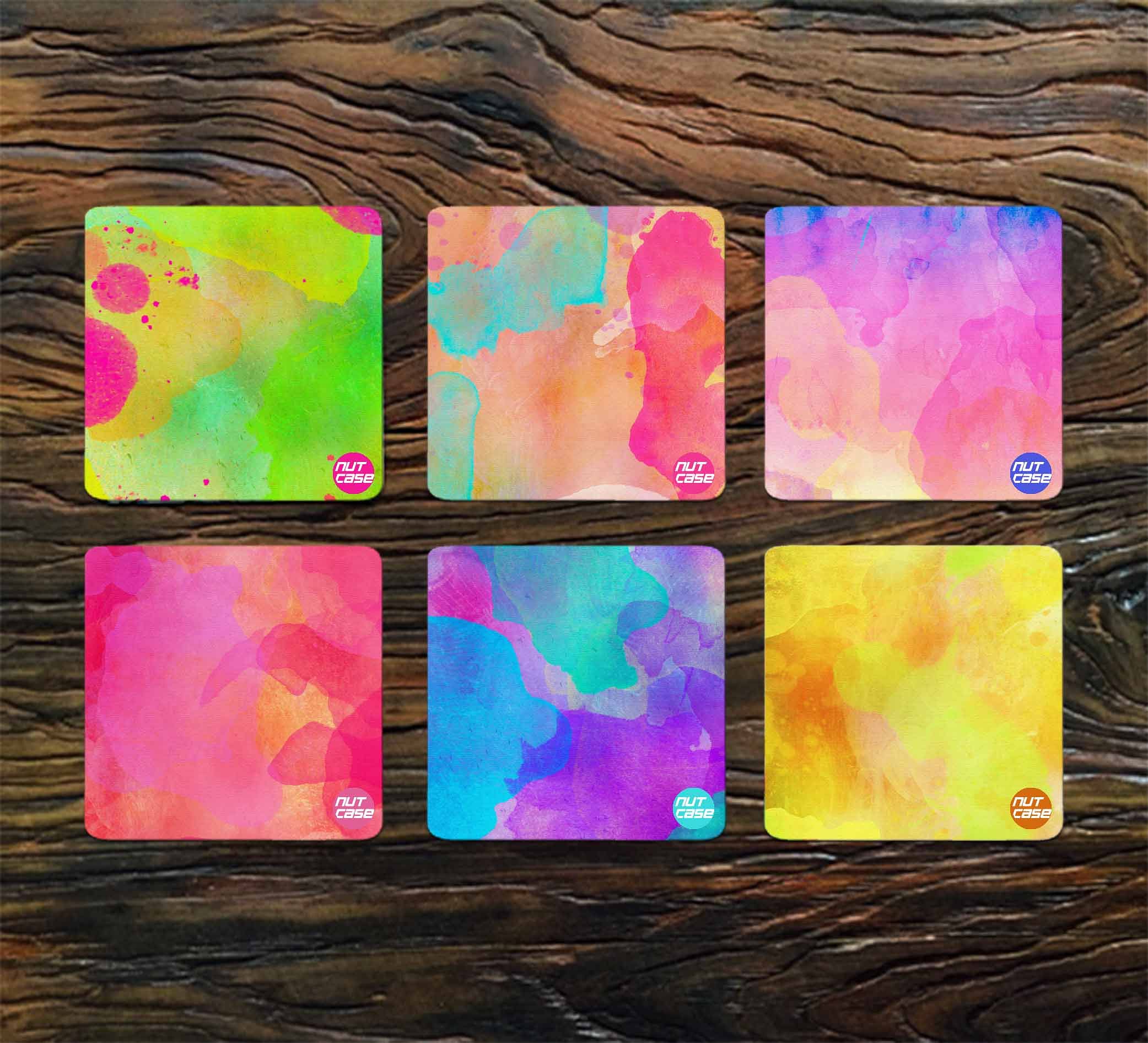 Cool Metal Coaster Pack of 6 Tea Coffee Holder - Multi Watercolor